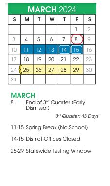 District School Academic Calendar for Star Of The North Secondary School for March 2024
