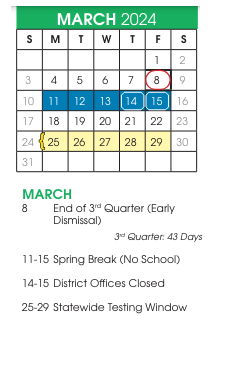 District School Academic Calendar for Alternative Learning Systems for March 2024