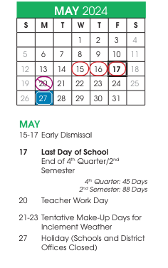 District School Academic Calendar for Alternative Learning Systems for May 2024