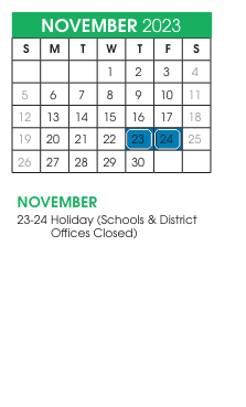 District School Academic Calendar for Hunter Elementary for November 2023