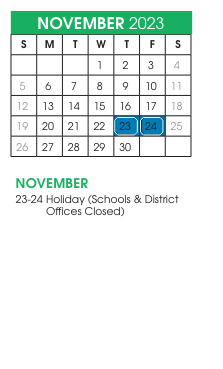 District School Academic Calendar for Arctic Light Elementary for November 2023