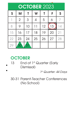 District School Academic Calendar for Anderson Elementary for October 2023