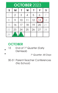 District School Academic Calendar for Alternative Learning Systems for October 2023