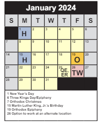 District School Academic Calendar for Fort Belvoir Elementary for January 2024