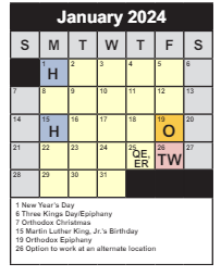 District School Academic Calendar for Cameron Elementary for January 2024