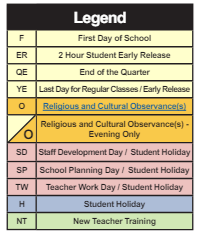 District School Academic Calendar Legend for Cardinal Forest Elementary