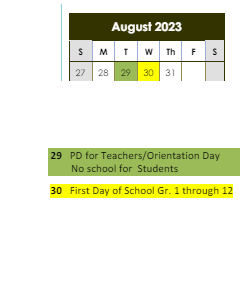 District School Academic Calendar for Charles V Carroll for August 2023