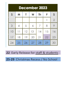 District School Academic Calendar for Charles V Carroll for December 2023