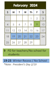District School Academic Calendar for Charles V Carroll for February 2024