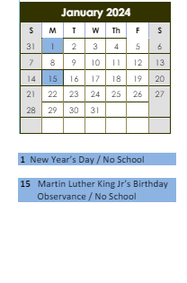 District School Academic Calendar for Charles V Carroll for January 2024