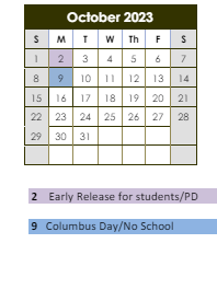 District School Academic Calendar for Charles V Carroll for October 2023