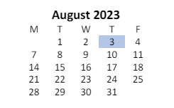 District School Academic Calendar for Booker T Washington Academy Elementary for August 2023