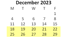 District School Academic Calendar for Fayette Middle School for December 2023