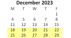 District School Academic Calendar for Fayette Elementary School for December 2023