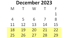 District School Academic Calendar for Whitewater Middle School for December 2023