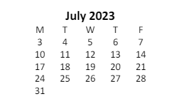 District School Academic Calendar for Blackburn Education Center for July 2023