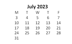 District School Academic Calendar for Fayette Elementary School for July 2023