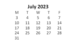 District School Academic Calendar for Veterans Park Elementary School for July 2023