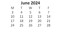 District School Academic Calendar for Martin Luther King Credit Recovery for June 2024