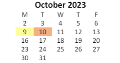 District School Academic Calendar for Glendover Elementary School for October 2023