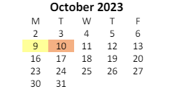 District School Academic Calendar for Booker T Washington Academy Elementary for October 2023