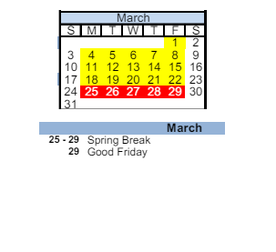 District School Academic Calendar for Grandview Elementary School for March 2024