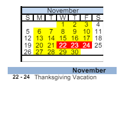 District School Academic Calendar for Grandview Elementary School for November 2023