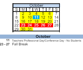 District School Academic Calendar for Grandview Elementary School for October 2023