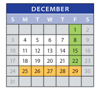 District School Academic Calendar for Employment Transition Program for December 2023