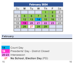 District School Academic Calendar for Bunche School for February 2024