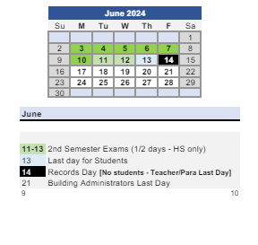 District School Academic Calendar for Bunche School for June 2024