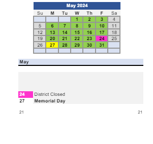 District School Academic Calendar for Bunche School for May 2024