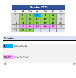 District School Academic Calendar for Bunche School for October 2023