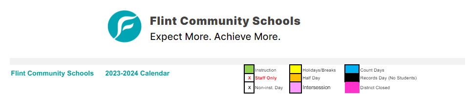 District School Academic Calendar for Schools Of Choice