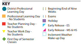 District School Academic Calendar Legend for Billy Baines Middle School