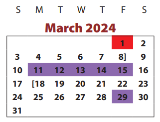 District School Academic Calendar for Ridgegate Elementary for March 2024