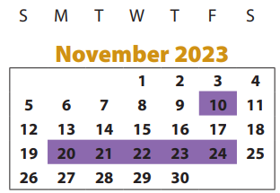 District School Academic Calendar for Brazos Bend Elementary School for November 2023