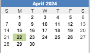 District School Academic Calendar for William O. Darby JR. High SCH. for April 2024