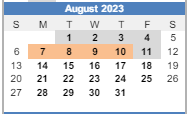 District School Academic Calendar for Raymond E. Orr ELEM. School for August 2023