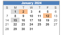 District School Academic Calendar for William O. Darby JR. High SCH. for January 2024