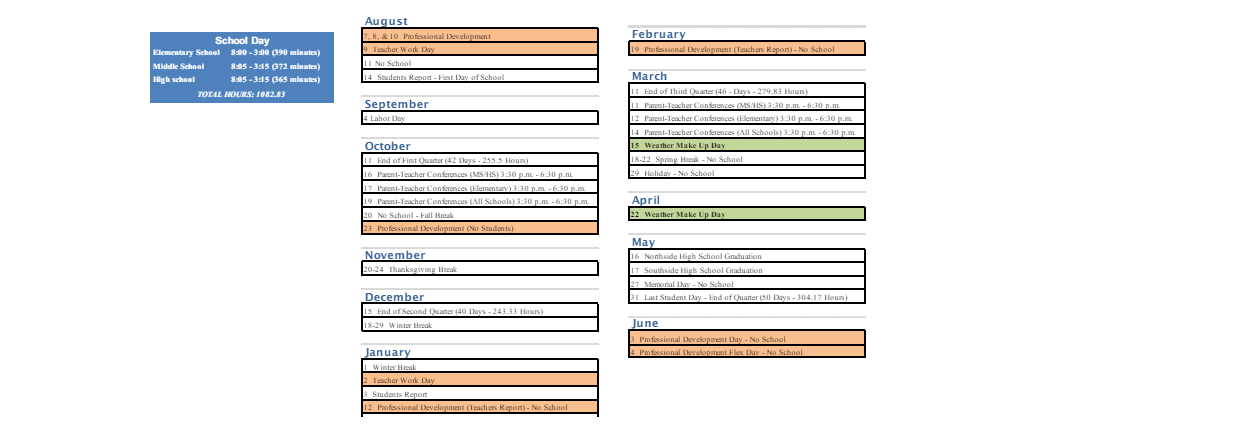 District School Academic Calendar Key for William O. Darby JR. High SCH.