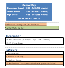 District School Academic Calendar Legend for Raymond E. Orr ELEM. School