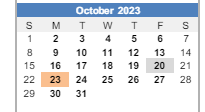District School Academic Calendar for Ballman Elementary School for October 2023