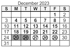 District School Academic Calendar for North Side High School for December 2023