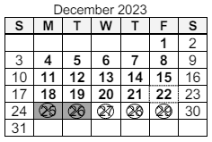 District School Academic Calendar for Saint Joseph Central School for December 2023