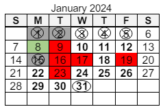 District School Academic Calendar for Pleasant Center Elem School for January 2024