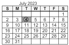 District School Academic Calendar for Jeff H Towles Intermediate School for July 2023