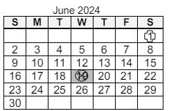 District School Academic Calendar for Lindley Elementary School for June 2024