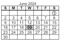 District School Academic Calendar for Jeff H Towles Intermediate School for June 2024