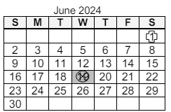 District School Academic Calendar for Pleasant Center Elem School for June 2024